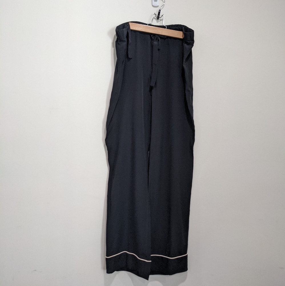 Equipment 100% Silk Black Pants w/ White Trim